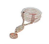 1920s Imitation Pearl Beaded Chain Flapper Bracelet Ring Retro Rhinestone Crystal Seeds Bracelet for Women Friend Bridal Vintage Wedding Jewelry Birthday Gift, One Size, Metal, alloy