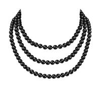 1920s Imitation Pearl Necklace Baroque Strands Short Dainty Choker Colorful Round Pearl Choker for Women Jewelry Gifts (black long)