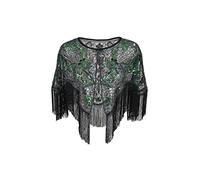 1920s Lace shawl gatsby bolero sequin shrug wrap cape for girls women flapper art deco evening costume (One Size) (Green)