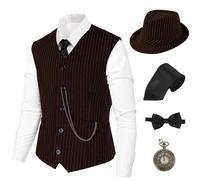 1920s Mens Costume,Roaring 20s Costumes for Men Accessories Set,Gatsby Gangster costume 1920s Mens Outfits Hat Vest Vintage Pocket Watch Bow Tie BR0S