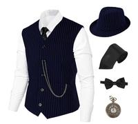 1920s Mens Costume,Roaring 20s Costumes for Men Accessories Set,Gatsby Gangster costume 1920s Mens Outfits, Db&w Stripes, XL