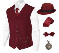 1920s Mens Costume,Roaring 20s Costumes for Men Accessories Set,Gatsby Gangster costume 1920s Mens Outfits, Red, Medium