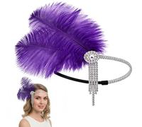 1920s Purple Feather Flapper Headpiece, Feather Flapper Headbands 1920s Prom Queen Headpiece for Special EventWedding Engagement Night Headwear Hair Styling,Wedding Party Hair Accessories