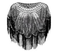 1920s Sequin Beads Scarf Wraps Women Flapper Scarf Wedding Cape Flapper Cover Up for Party Christmas Bowl, silver, One Size