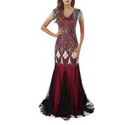 1920s Sequin Long Dress Banquet Dress Lightweight Luxury Party Bridesmaid Dress Party Dress, Wine, M