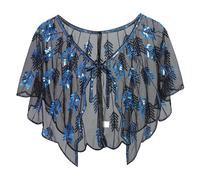 1920s Shawl Wraps Sequin Beaded Evening Cape Retro Wraps Wedding Party Bridal Shawl Scarf Women Evening Cape Flapper Cover Up Party Bolero Cardigan Shiny Sequin Floral Shawls and Wraps (BU2, One Size)