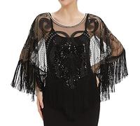1920s Shawl Wraps Sequin Beaded,Long Fringed Evening Cape Flapper Dresses 1920S Gatsby Retro Wraps Scarf Cover Up Party Bridal Shawl Sequin Beaded Party Shawl 1920s Christmas Party