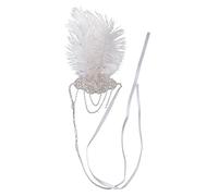 1920s Vintage Rhinestone Flapper Headband with White Feather | 100 handmade gold rhinestone crystals artificial peacock feather ribbon headband for 1920s/1930s party prom