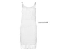 1920's Vintage Tassels Flapper Dress Women A-line Tiered Fringe Dress Roaring 20s Cocktail Party Cosplay Outfit White