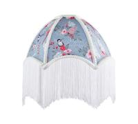 1920s Vintage Victorian Duck Egg Lamp Shade with Vibrant Flowers and Birds Decor| 35cm x 20cm | Bottom Long White Tassels and Cream Trim by Happy Homewares