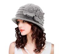 1920s Vintage Wool Cloche Fedora-Hat Church Fascinator Hat Derby Hat with Bow for Women Men, Light Gray, M