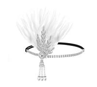 1920s Women Headpiece Flexible Elastic Band Rhinestones Hairband For Formal Occasion Outfit Cocktails Party Accessory Feathered Headwear