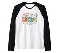 1925 Vintage 99th Birthday Wildflowers 1925 Floral Women Raglan Baseball Tee