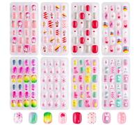 192Pcs 8Pack Jsiallye Press on Nails for Kids, Fake Nails for Kids Pre-glue Full Cover Glitter Gradient Color Unicorn Animal press on Nail Kits Sets Gifts for Girls