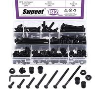 192Pcs M6 × 20/30/40/50/60/70/80mm Black Zinc Flat Head Hex Socket Cap Baby Crib Bed Bolts and Threaded Insert Nuts with Flange Nuts and 4 Pronged Tee T Nuts Kit with Allen Wrench