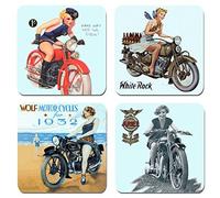 1930's Girls and Motorcycles Coasters Set Of 4 Motorbike Biker Classic Bike Gift