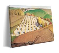 1931 Fall Plowing Wall Art Print by Grant Wood, Regionalism Style with Agricultural Fields And Rural Landscape Elements Frame 12x18inch(30x45cm)