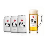 1936 Premium Swiss Lager 3 x 330ml Cans & 1/2 Pint Stein Glass World Beer