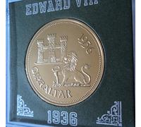 1936 Rock of Gibraltar King Edward VIII Abdicated Uncirculated Medallic Pattern Crown Coin in Display Case