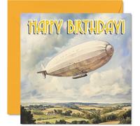1940s Aircraft Birthday Cards - Blimp - Happy Birthday Card for Dad Mum Brother Sister Grandad Nanny Uncle Auntie Cousin, 145mm Bday Greeting Cards