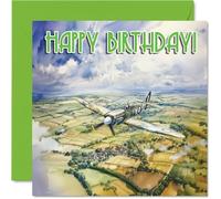 1940s Aircraft Birthday Cards - Spitfire - Happy Birthday Card for Dad Mum Brother Sister Grandad Nanny Uncle Auntie Cousin, 145mm Bday Greeting Cards