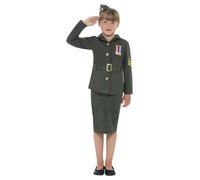 WW2 Army Girl Costume, Khaki Green, with Jacket, Skirt, Attached Belt & Hat, (M)