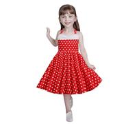 1940s Dresses for Girls, Girls Retro 50s Dress Sweetheart Halterneck Polka Dot Sleeveless A-line Rockabilly Swing Dress Flower Girl Bridesmaid Wedding Party Birthday Communion Evening Prom Dresses