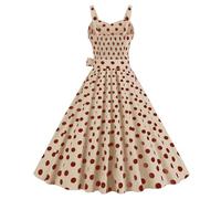 1940s Dresses for Women, Vintage Polka Dot Rockabilly Swing Dress, Sleeveless A-Line Spaghetti Strap Dresses, Retro Cocktail Party Tea Dress, Ladies 1940s Fancy Dress Land Girl Outfit