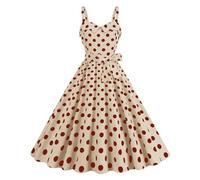 1940s Dresses for Women, Vintage Polka Dot Rockabilly Swing Dress, Sleeveless Spaghetti Strap Retro A-Line Cocktail Party Tea Dress, Ladies 1940s Fancy Dress Land Girl Outfit