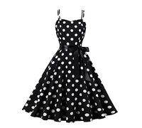 1940s Dresses for Women, Vintage Polka Dot Rockabilly Swing Dress, Sleeveless Spaghetti Strap Retro A-Line Cocktail Party Tea Dress, Ladies 1940s Fancy Dress Land Girl Outfit
