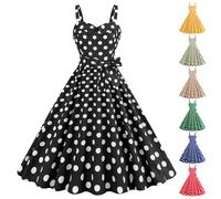 1940s Dresses for Women, Vintage Polka Dot Rockabilly Swing Dress, Sleeveless Spaghetti Strap Retro A-Line Cocktail Party Tea Dress, Ladies 1940s Fancy Dress Land Girl Outfit