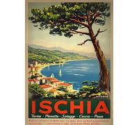 1940's ISCHIA Travel Poster - A4 Wall Art, Wanderlust Print, Inspirational World Map, Vintage City, Retro Poster, Home Decor for Living Room, Office, Gift Idea for Travel Lovers