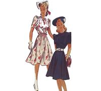 1940s Pattern, Two Tea Dresses, 'Easy to Sew', Black and White,W66