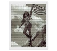 1940's Pin-Up on Bomber U.S. Flag Funny Diamond Art Kits for Adults Round Full Drill Picture Decor for Home Wall