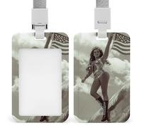 1940's Pinup on Bomber U.S. Flag Funny ID Badge Holder with Lanyard Name Card Holders for Work Nurse Teacher