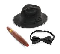 1940's Prime Minister Accessory Set - Fedora Hat 58cm, Cigar and Black Bowtie - Perfect for British Dress Up, Parties and Fancy Dress Events VE DAY COMMONWEALTH