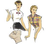1940's Sewing Pattern: Easy to Sew Blouse, Top, Two Styles - Bust 36'' (91.4cm), Black and White (ED1436)