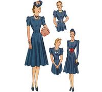 1940's Sewing Pattern Tea Dress & Accessory Set - Bust: 30''/ 76.2cm, Black and White (S3302)