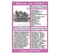 1941 birthday card, born in 1941 birthday card, read all about the year they were born, who was born in the same year and more.