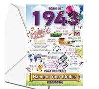 1943 UK Facts 80th Birthday Personalised ANY NAME Colourful Birthday Greeting Card Memories Back in the Year Of Birth -199