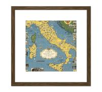 1944 Ernest Dudley Chase Map Italy With Vatican City 8X8 Inch Square Wooden Framed Wall Art Print Picture with Mount Artery8 Brown One Size