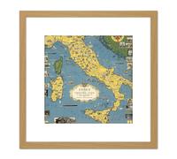 1944 Ernest Dudley Chase Map Italy With Vatican City 8X8 Inch Square Wooden Framed Wall Art Print Picture with Mount Artery8 Light Oak One Size