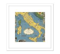 1944 Ernest Dudley Chase Map Italy With Vatican City 8X8 Inch Square Wooden Framed Wall Art Print Picture with Mount Artery8 White One Size