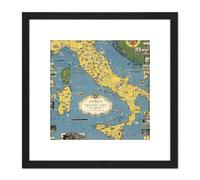 1944 Ernest Dudley Chase Map Italy With Vatican City 8X8 Inch Square Wooden Framed Wall Art Print Picture with Mount Artery8 Black One Size