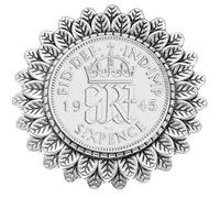 1945 British Silver Sixpence Coin Broach, 80th Birthday Gift for Mum or Grandma, Vintage Jewellery