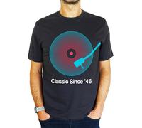 1946 Vinyl Record Neon - Classic Since - 80th Birthday Gift | Present Mens T-Shirt Charcoal Grey 2XL