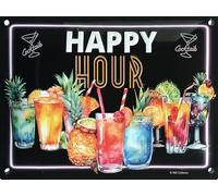 19501RC 3D Embossed Metal Plaque 20 x 15 cm Happy Hour Cocktails Tropical Exotic Fruits Pineapple Aperitif Aperitif Drink Health