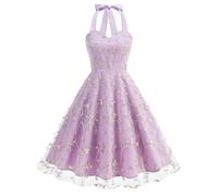 1950s Audrey Hepburn Dress Women,Ladies Hang-Neck Sleeveless Floral Print Dress Embroidery Mesh Elegant Vintage Dress A Line Swing Cocktail Party Dress Rockabilly Swing Flowy Pleated Dance Gown S-XXL