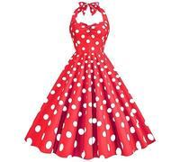 1950s Dresses for Women Rockabilly, Audrey Hepburn Vintage Swing Plus Size Neckholder Polka Dot Midi Cocktail Party Sleeveless A Line Evening Dresses UK for Formal Wedding Guest Ladies Outfits