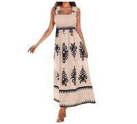 1950s Dresses for Women Summer Dresses for Women UK Fashion Sleeveless Beach Wear Dress Casual Square Neck Maxi Dresses Elegant Waist Print Tank Long Dress Khaki